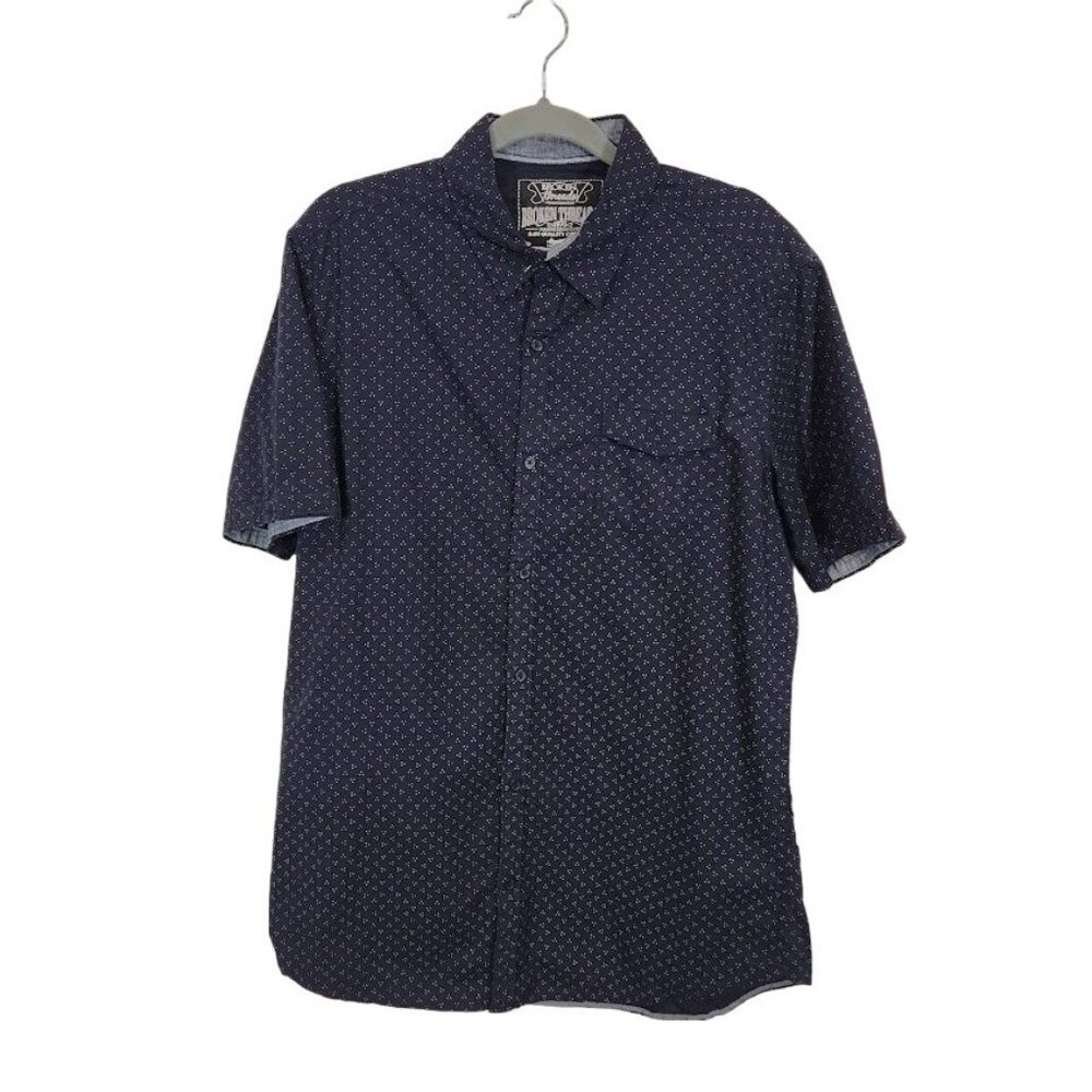 Broken Threads Allover Print Button Down Shirt‎ in Navy - Size XL